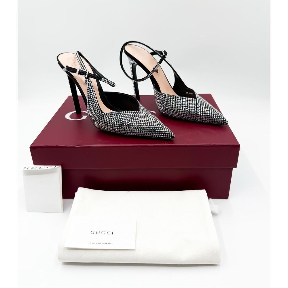 Gucci Alma Love 105 Crystal Embellished Heels Pointed Toe EU 36 US 6